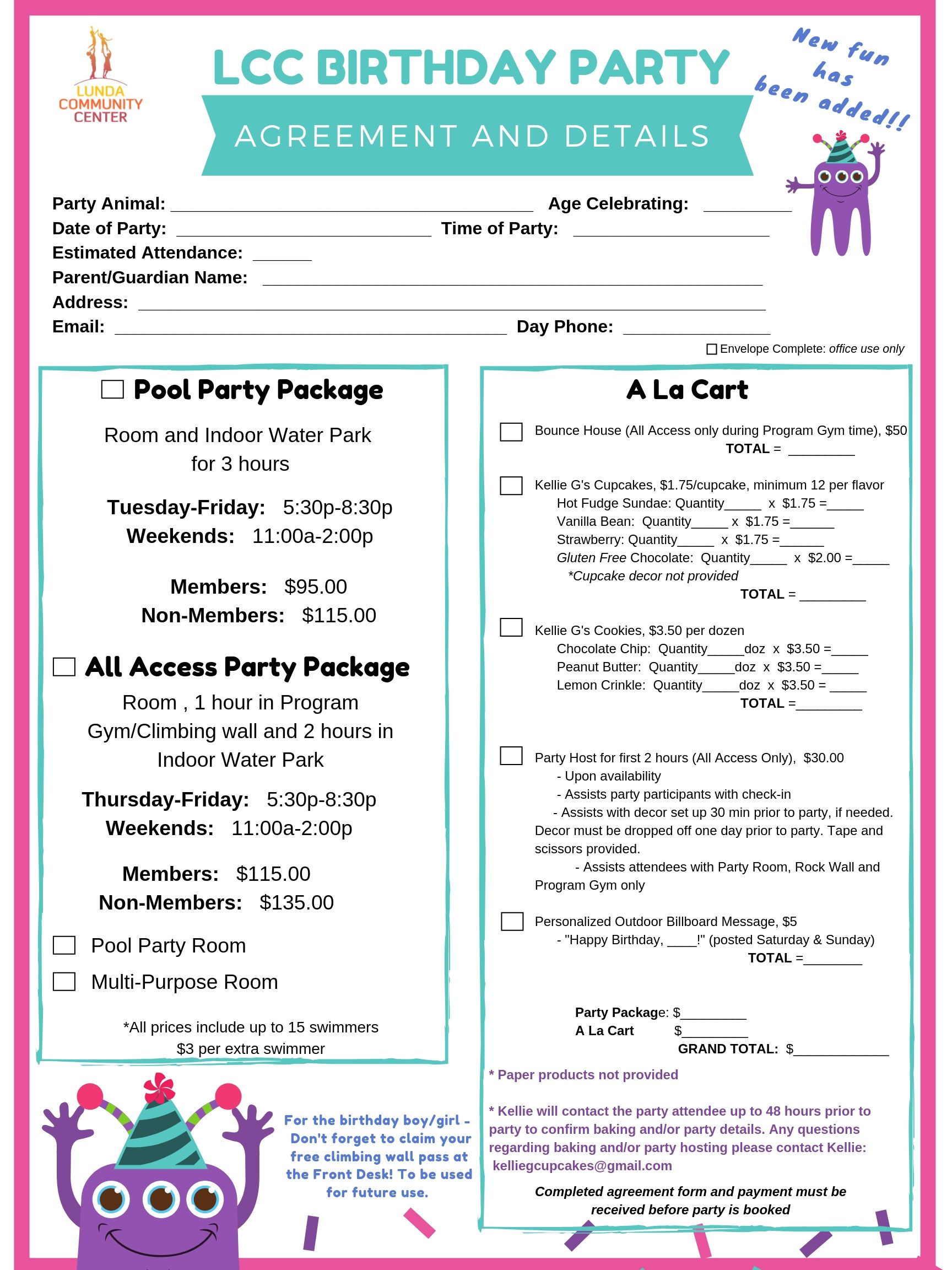 Birthday Party Contract Template 